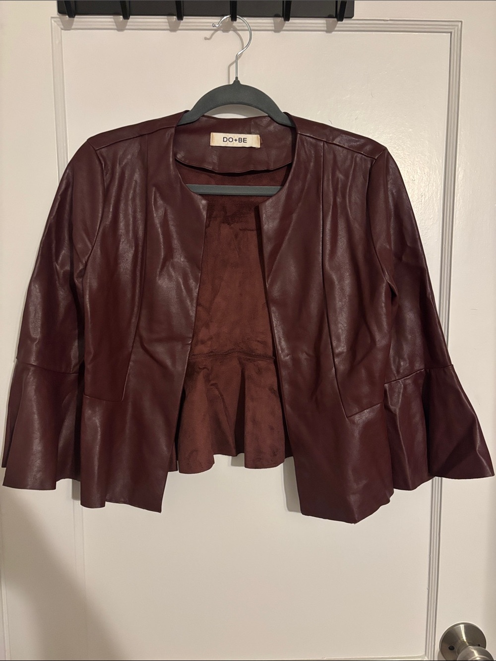 DO+BE Wine Faux Leather Peplum Jacket